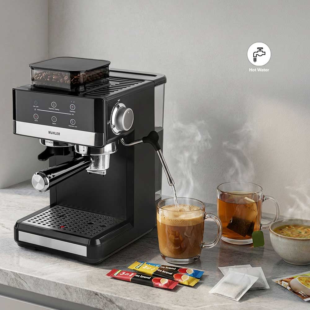 Mühler Espressomaskine med 20 bar tryk, kværn og mælkeskummer