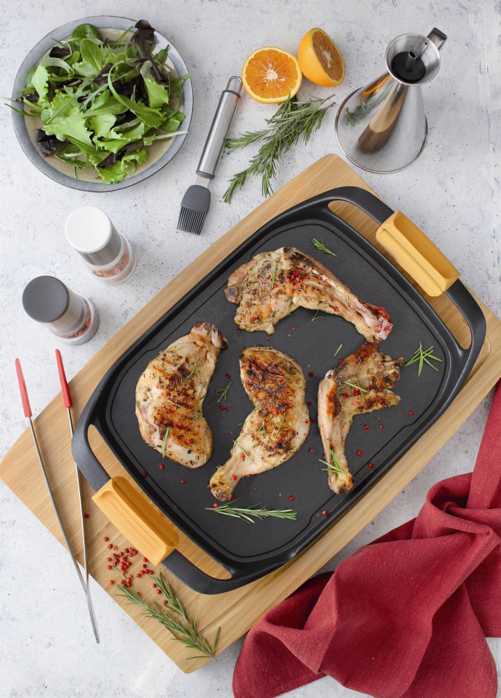 Grillpande 42 x 28 cm med glat overflade og 2 termiske zoner