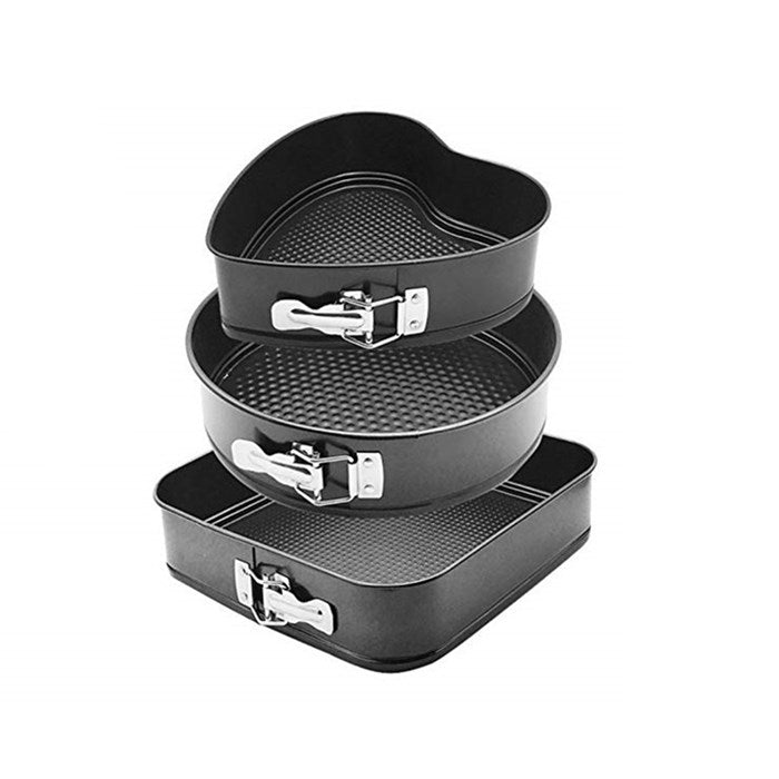 Springform sæt - Rund, firkantet og hjerte form, med non-stick belægning. Sæt med 3 stk.