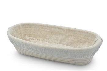 Oval hævekurv 30 x 14 cm i rattan, med aftageligt klæde